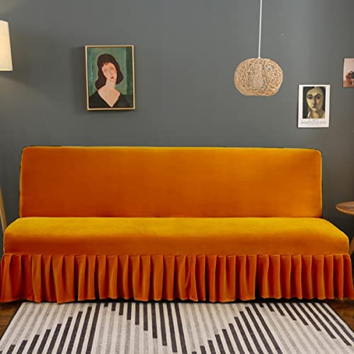 Générique Velours Housse Clic Clac Bz avec Jupe à Volants, Housse pour Canapé très Extensible, épais et Doux, Style champêtre Orange Grand (180-200 cm)