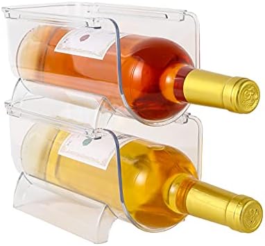 Zeeych Set of 2 Wine Rack Holder，Stackable Wine and Water Bottle Organizer for Kitchen Countertop, Pantry, Fridge,Convenient Storage for Wine,Beer, Soda,seltzer,pop Bottles,2 Pack - Clear