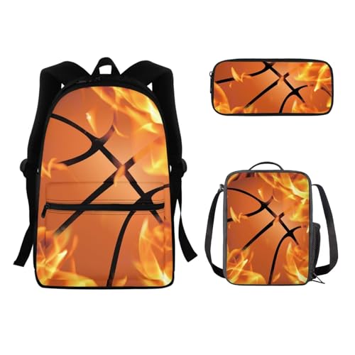 Set di 3 zaini da scuola per bambini con portapranzo astuccio per studenti borsa a tracolla grazioso zaino Pallone da basket