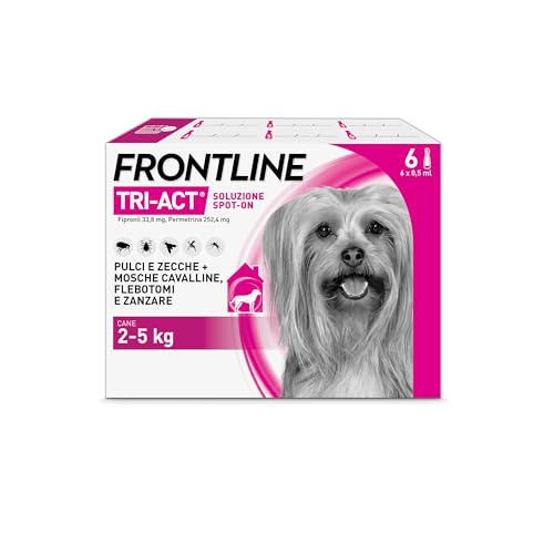 Frontline Triact, 6 Pipette, Cane XS (2-5Kg), Antiparassitario Per Cani E Cuccioli Di Lunga Durata, Protegge Il Cane Da Pulci, Zecche, Zanzare, Pappataci E Leishmaniosi, Antipulci 6 Pipette