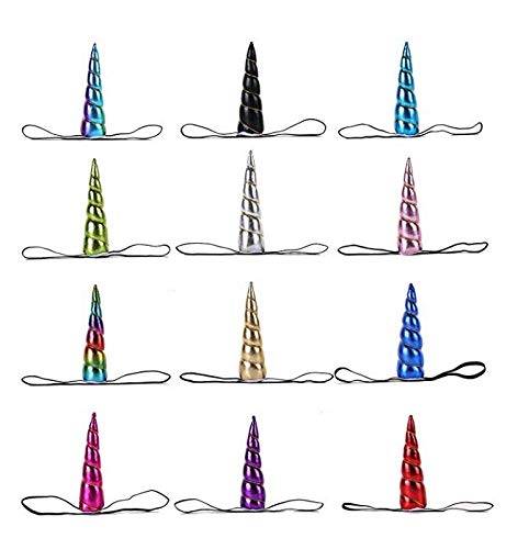 12 Pieces Unicorn Horn Headbands Birthday Party Headwear Costume Party Favor for Kids Adults (12 Colors)