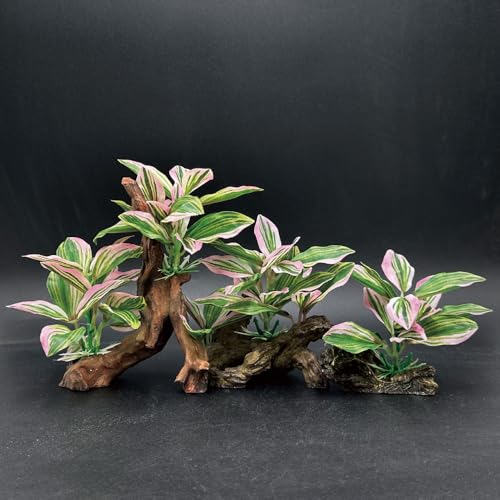Image of Fish Tank Decorations Aquarium Decor Ornaments Betta Pink Leaf pad Hammock Artificial Driftwood Goldfish Bowl Accessories (Light Pink 3pcs /Buddha-Set)