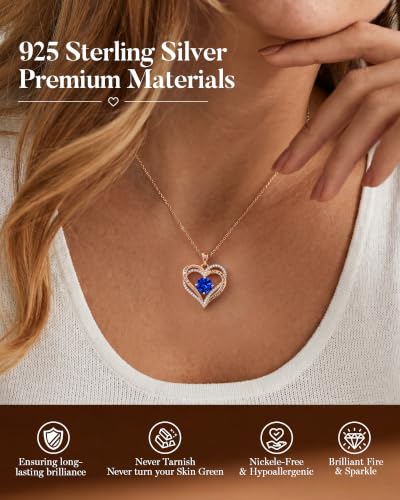 Image of CDE S925 Birthstone Heart Pendant Necklaces Jewelry Gifts for Wife