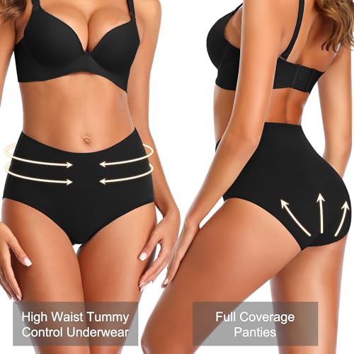 High Waisted Womens Underwear Cotton Tummy Control Postpartum Full Coverage Panties Stretch Briefs Black4