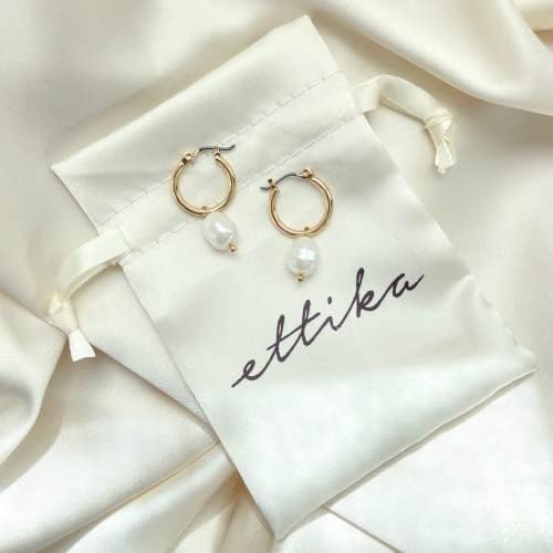 Ettika Pearl Earrings. Huggie, Hoop Earrings, Gold Pearl Earrings, 2-in-1 Gold Tone Plated with Removable Charm.3