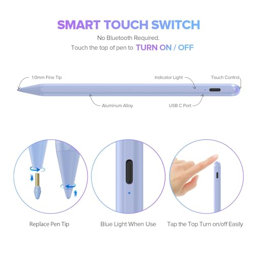 Image of JAMJAKE Stylus Pen for iPad 11th&10th Generation - 2X Fast Charge Active Pencil Compatible with 2018-2025 Apple iPad Pro 11 inch /12.9 inch /M4, iPad Air 3 /4 /5 /M2 /M3, iPad 6-11, iPad mini 5 /6 Gen - Purple
