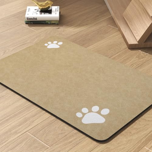 Image of Pet Feeding Mat-Absorbent Dog Mat for Food and Water Bowl-No Stains Quick Dry Water Dispenser Mat-Dog Accessories Pet Supplies-Bowl for Messy Drinkers（Beige,12 inchx19 inch