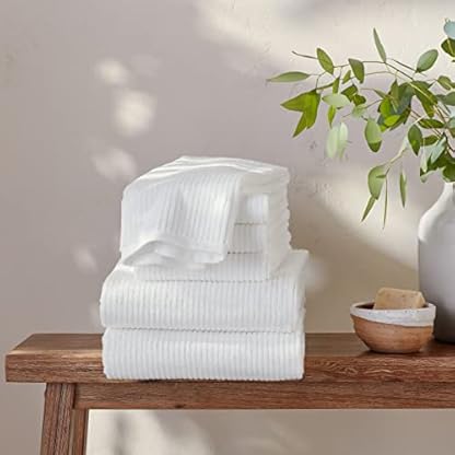 Amazon Aware Gerippte Badetücher aus 100 % Bio-Baumwolle, 6er-Set, Weiß – Bild 5