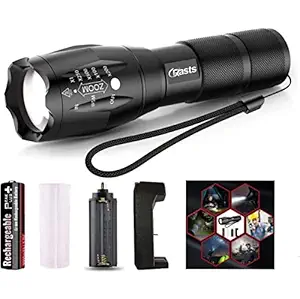 Crasts Metal LED Torch Flashlight XML T6 Water Resistance 5 Modes Adjustable Focus Rechargeable Torch Handheld Light Zoomable LED Adjustable Focus Tactical Flashlight (Black)