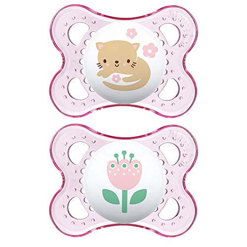 MAM Clear Collection Pacifiers (2 pack, 1 Sterilizing Pacifier Case), MAM Pacifier 0-6 Months, Baby Pacifiers, Baby Girl, Best Pacifier for Breastfed Babies