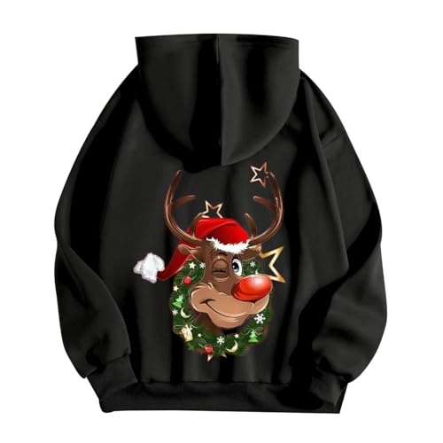 hoodie damen, Weihnachten Hoodie Damen Sweatjacke Lustige 3D Druck Weihnachtspullover Kapuzenjacke Oversize Casual Zipper Sportjacke Leichte Weihnachts Kapuzenpullover Sweatshirt Jacke Schwarz XXL
