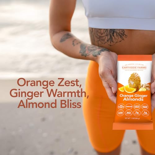 Image of Earthside Farms Orange Ginger Almonds Snack Packs, No Sugar Added Keto Friendly Nuts, Vegan Gluten Free Non GMO Plant Protein Treat, 1oz Individual Bags 6 Count