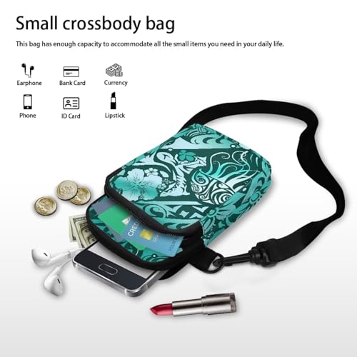 Image of Hawaiian Tribal Small Crossbody Bags for Women Cell Phone Bag Purse, Sea Turtle Zipper Sling Purses Shoulder Bag