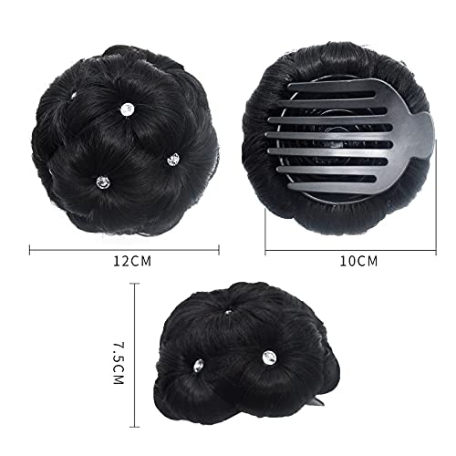 Reou Clip In Hair Bun For Women Hair Updo Hairpiece With Rhinestone - Black #TOP1