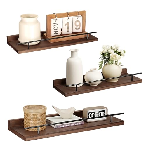 VINATO Juego de 3 Estantería Pared Madera 40x15x4.5CM para Cocina Salón Oficina y Dormitorio, Estantería de Pared, Marrón