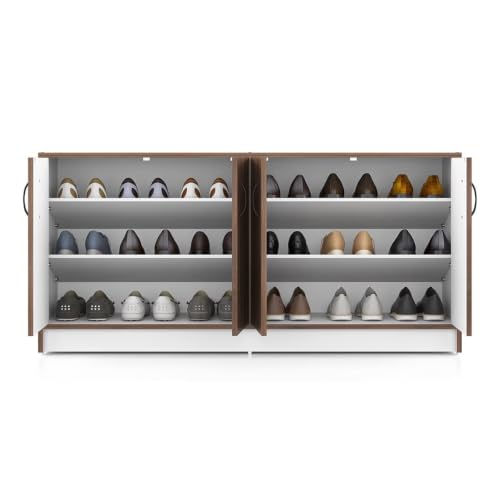 Image of Urban Ladder Alex 18 Pair Shoe Cabinet Shoe Rack with Doors | Stores 18 Pairs, Classic Walnut Finish