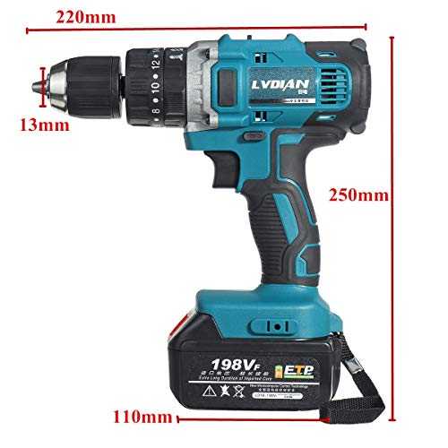 wchaoen 198VF 3 in 1 Akku-Bohrschrauber Schlaghammer Akkuschrauber mit 1X wiederaufladbare Lithium-Ionen-Akku 2-Gang… – Bild 3