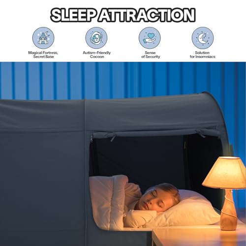 Alvantor® Canopy Bed Dream Privacy Space Full Sleeping Tents Indoor Pop Up Portable Frame Curtains Breathable Grey Cottage (Mattress Not Included) Reducing Light, Charcoal (2006)