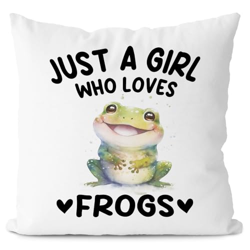 KEUSPI Just a Girl Who Loves Frogs Pillow Covers Decor for Home Girls Room Bedroom Frogs Gifts for Girls Frog Lovers Women