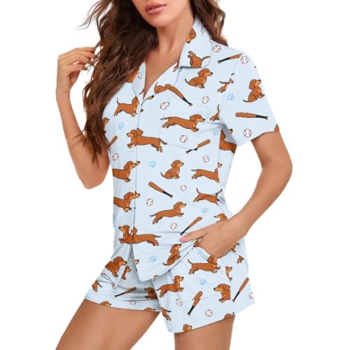 Image of Women's Short Sleeve Sleepwear Pajamas Nightwear with Pockets | Premium Polyester Fabric Ultra Soft Lightweight Breathable Touch, Wrinkle Resistant, All Day Cozy Wear for Daily Sleep