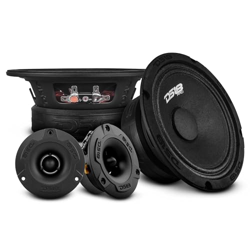 DS18 PRO-GM6.4PK Mid and High Complete Package – Includes 2X Midrange Loudspeaker 6″ and 2X Aluminum Super Bullet Tweeter 1″ Built in Crossover – Door Speakers for Car or Truck Stereo Sound System