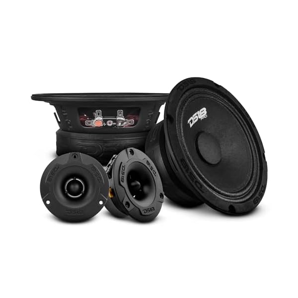 DS18 PRO-GM6.4PK Mid and High Complete Package – Includes 2X Midrange Loudspeaker 6″ and 2X Aluminum Super Bullet Tweeter 1″ Built in Crossover – Door Speakers for Car or Truck Stereo Sound System