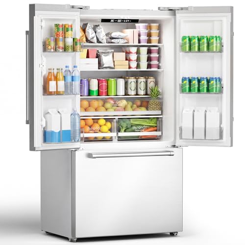 Image of 20.3 Cu. Ft. French Refrigerator, 3-Door French Door Refrigerator with Built-in Ice Maker, Digital Temperature Control with Bottom Mount Freezer Drawer for Kitchen Commercial-Stainless-Steel