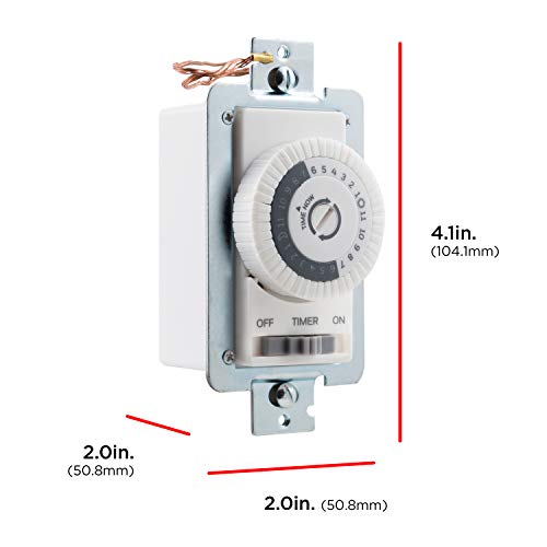 Ultrapro 24-Hour Mechanical In-Wall, Dial Timer, 30-Minute Intervals, Push Pins, Neutral Wire Required, Override Switch, Single-Pole, Ideal For Lights, Led, Cfl, 41092, White. #TOP1