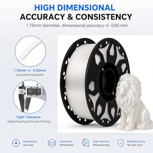 Image of FILAMONT PLA+ 3D Printer Filament 1.75mm, High Strength & Low Warp Printing Material, Dimensional Accuracy ±0.02mm, Vacuum Sealed with Desiccant, 1kg Spool (Translucent)