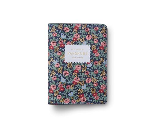 RIFLE PAPER CO. Rosa Passport Holder, Travel Essentials for Women, Card and Passport Anti Theft Wallet, Sized to Fit All Standard Passports, 5.5