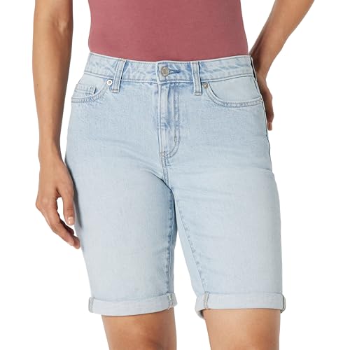 Amazon Essentials Women's Mid-Rise Slim-Fit Bermuda Shorts with Pockets, Iced Blue Light Wash, 14
