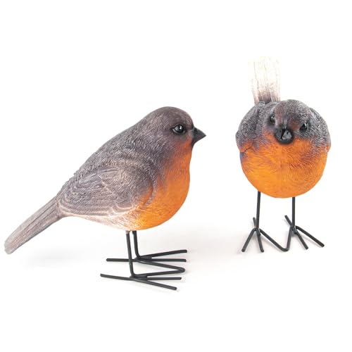 Accjzzlyn Robin Garden Ornaments Outdoor, Set of 2 Resin Robin Garden Statues Lifelike Bird Ornaments Garden, Robins Home Decoration Robin Gifts Gardening Gifts for Easter Christmas Grave Ornaments