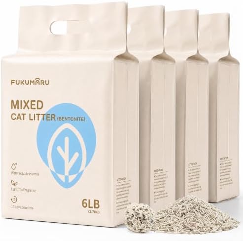 FUKUMARU Arena de Tofu para Gatos 10.8kg - Arena aglomerante para Gatos, Tofu y Bentonita, Libre de Polvo y fácil de aglomerar, Control de olores(Té Blanco)