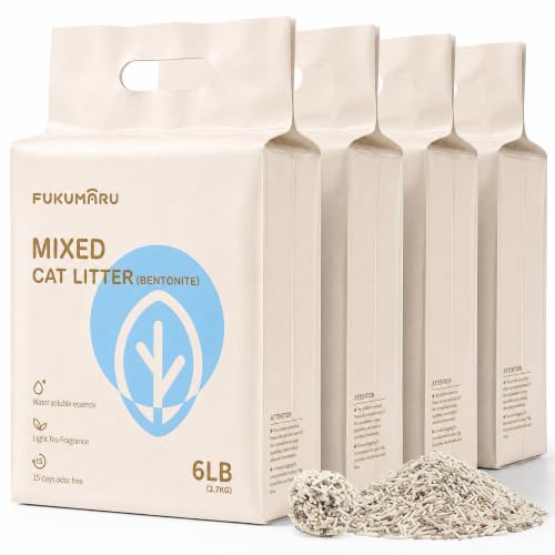 FUKUMARU Arena de Tofu para Gatos 10.8kg - Arena aglomerante para Gatos, Tofu y Bentonita, Libre de Polvo y fácil de aglomerar, Control de olores（Té Blanco）
