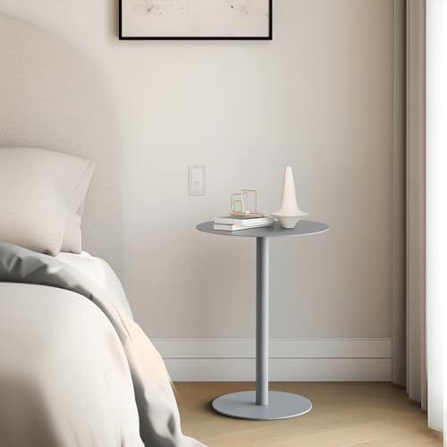 Yumyolk Runder Beistelltisch, Metall Modern 2 Ebenen Kaffeetisch Couchtisch Sofatisch Nachttisch Betttisch für Wohnzimmer Schlafzimmer Balkon Terrasse, 40x40x60cm, Grau – Bild 5