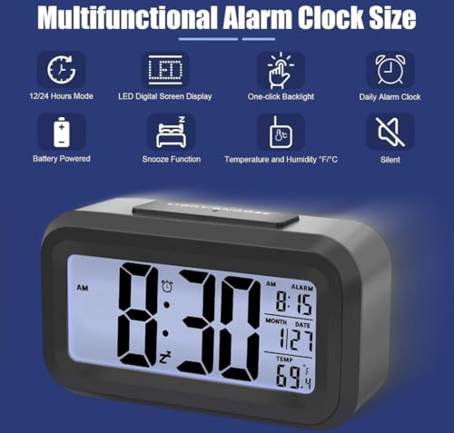 Image of Digital Alarm Clock for Students with Auto Sensor | LED Alarm Clock for Bedroom Night Use | Table Clock Digital with Date & Temperature | Study Table Clock for Kids, Girls, Boys | (Multicolour)