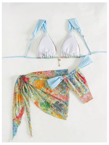 MakeMeChic Women's Halter Triangle Bikini Sets Leopard 3 Piece Swimsuit Bathing Suit Cover Up Skirt2