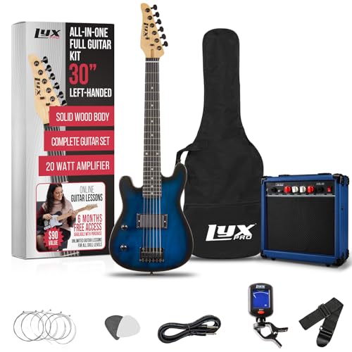 LyxPro - Kit de guitarra eléctrica para mano izquierda de 30 pulgadas para niños zurdos tamaño 3/4...