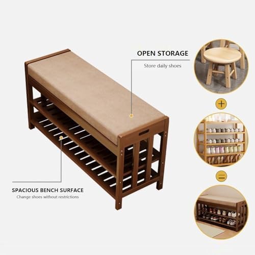 Banc à chaussures en bambou robuste et durable avec siège rembourré - 6