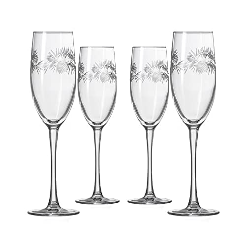 Rolf Glass Icy Pine Champagne Flute | 8oz Toasting Flute Glasses | Lead-Free and Diamond-Wheel Engraved | Proudly Made in the USA | Perfect for Winter, Holidays, Christmas, and Weddings | Set of 4