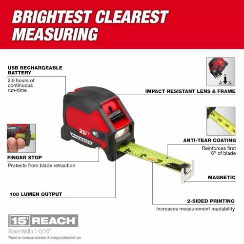 Cinta métrica magnética 25 ft con luz recargable miniatura 2