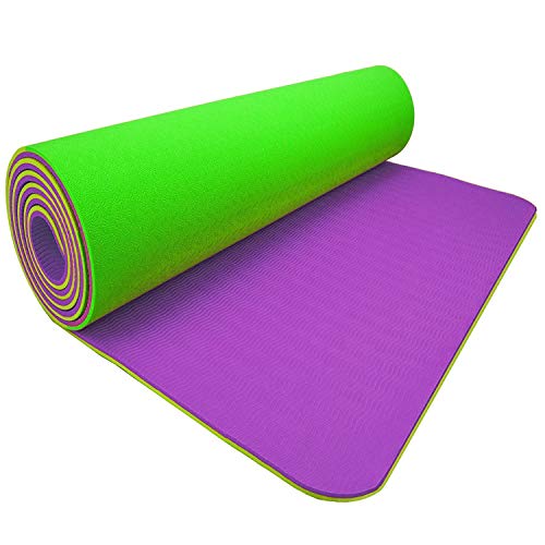 Image of IRIS TPE Fitness Non Slip Double Sided Mat for Hot Yoga Pilate Gymnastics (72 inch x 24 inches x 6 mm, Green and Purple)