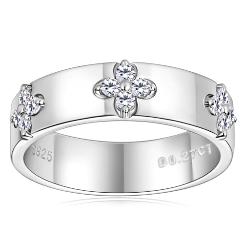 Clover Moissanite Wedding Band D Color VVS1 Clarity 925 Sterling Silver Four Leaf Rings for Women or Men Anniversary Promise Bridal Jewelry Gifts