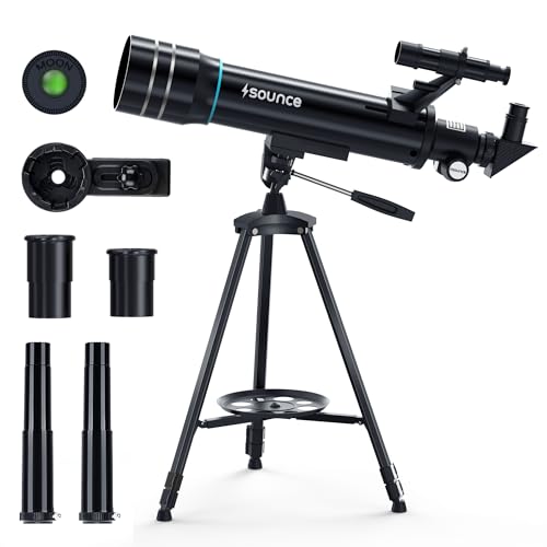 Image of Sounce Astronomical Refractor Telescope 70mm Objective Lens, 500mm Focal Length, 20X-150X High Magnification, Aluminum Alloy Build & Adjustable 135cm Stand for Kids, Adults & Astronomy Beginners