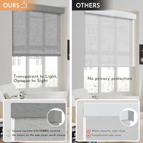 Image of Persilux Light Filtering Roller Shades for Window Blinds,Cordless,Linen Fabric,Thermal Insulated Fabric UV Protection Shades for Home,Office,Bedroom,Door,Light Filtering-Grey,33 1 /2 inch W X 64 inch H