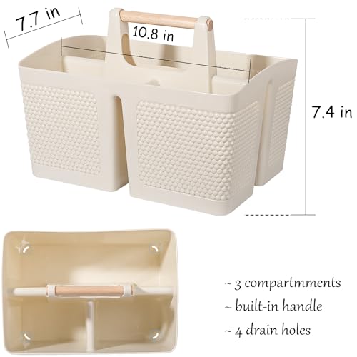 Image of rejomiik Plastic Shower Caddy, Portable Shower Basket with Handle, Cream