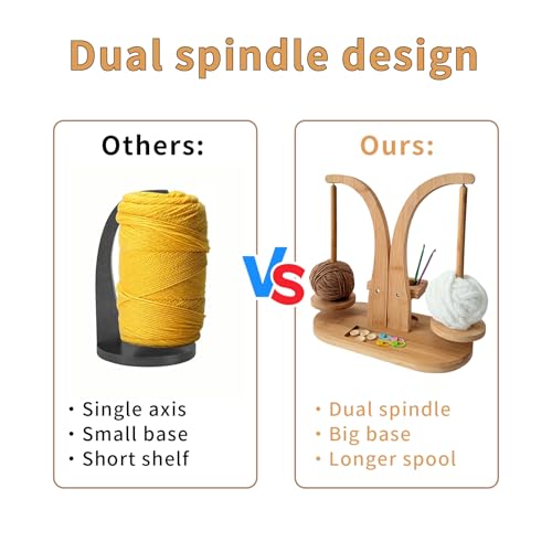 Image of Magnetic Wooden Yarn Holder for Crocheting & Knitting - Smooth Rotating Yarn Spinner with Double Spindles, Tangle-Free Thread Dispenser, Ideal Gift for Knitters & Weavers (Natural)