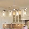 huong son Island Light for Kitchen, 4-Light Linear Chandelier Pendant Lighting for Kitchen Island, Brushed Nickel Dining Room Light Fixture Over Table with Clear Glass Shades