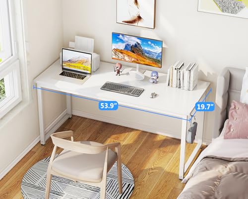 Image of Casaottima 54 Inch Computer Desk for Home Office, Study Writing Table for Small Spaces, Simple Modern Desk with Headphone Hooks, White
