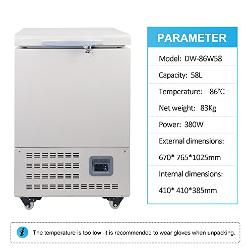 -86°C Ultra-Low Temperature Freezer 58L Lab Cryogenic Freezer -123 °F Samples Flash Medical refrigerator for Laboratory Samples Storage (58L)